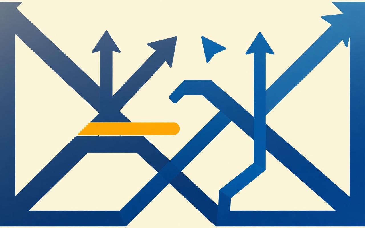 Abstract branching arrows representing the diff algorithm that turns one text version into another